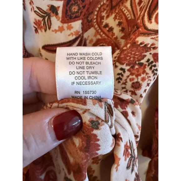 Rose Olive Women Small Top Shirt White Coral Peach Button Down - Picture 4 of 5